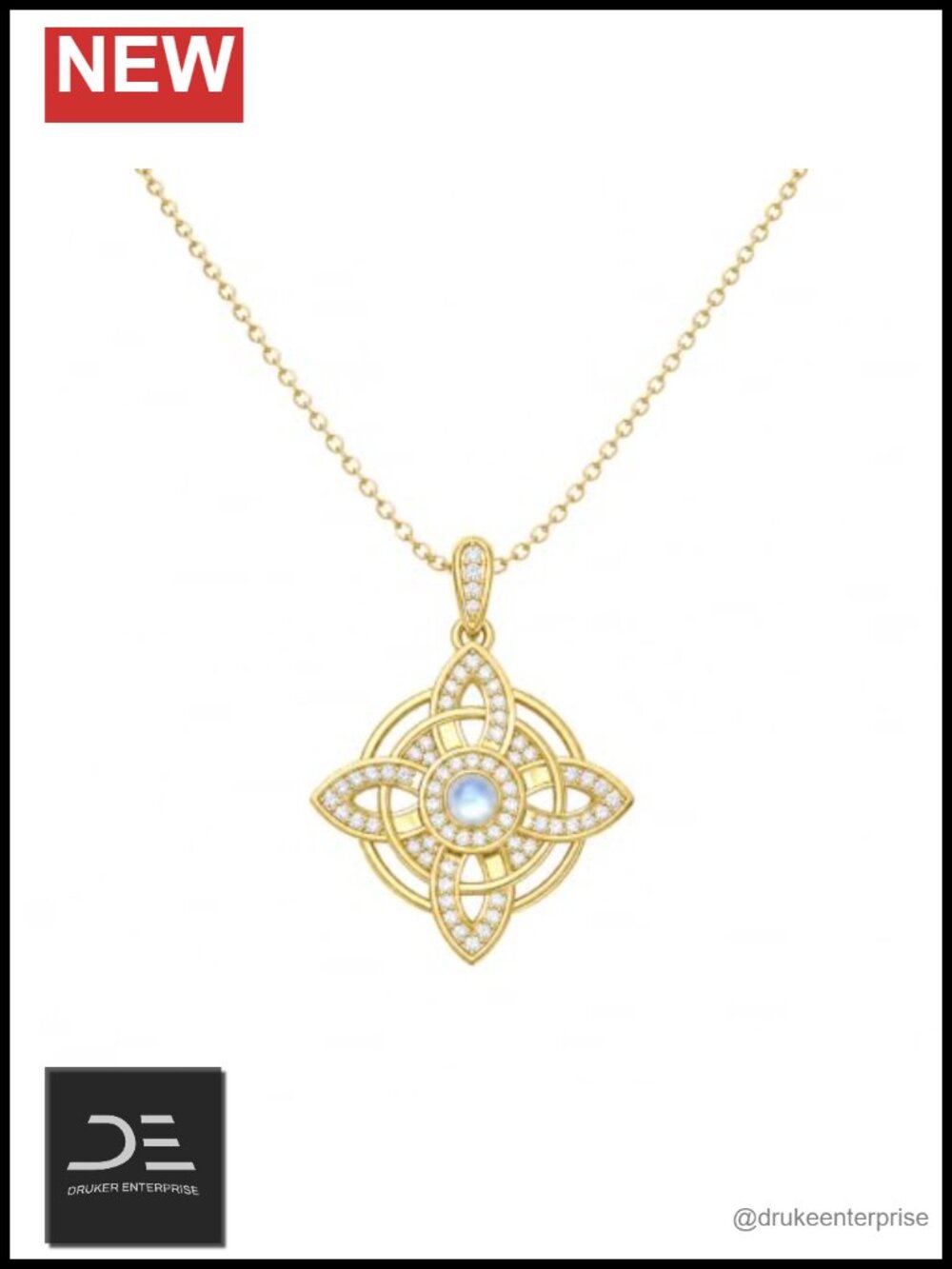 Moonstone Witch Knot Necklace Sterling Silver 14K Gold Plated Spiritual Jewelry
